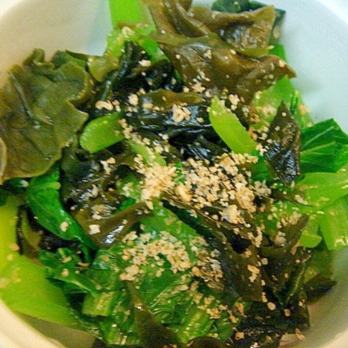 小松菜とワカメの柚子胡椒風味和え　麺つゆで簡単